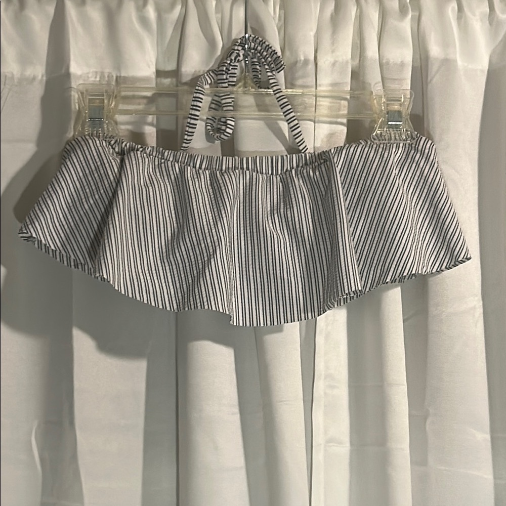 Xhilaration Navy and White Striped Bikini Top